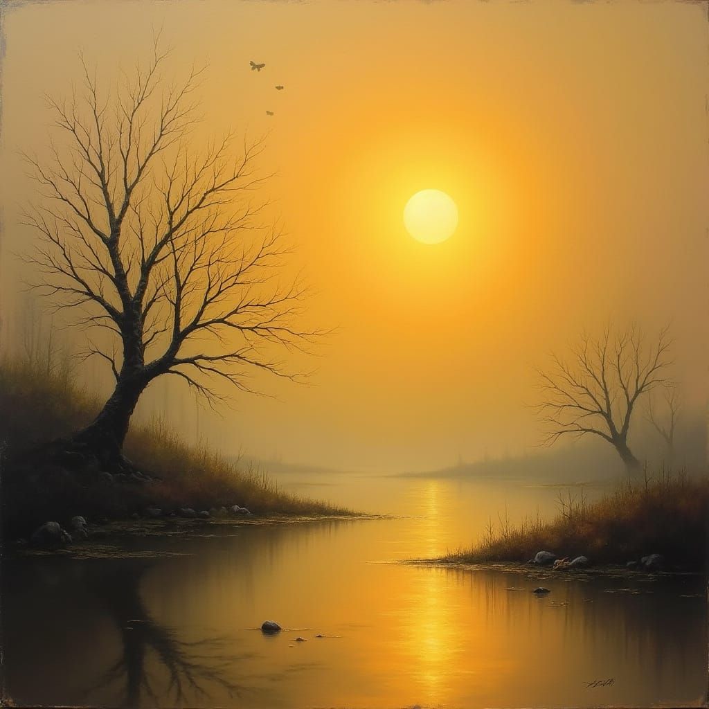 Ethereal Fantasy Landscape Under Warm Golden Light