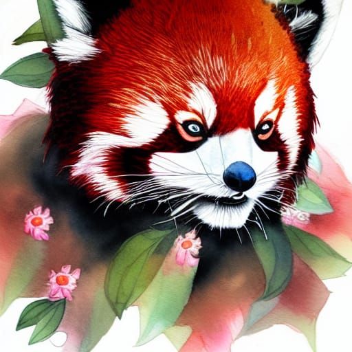 Red Panda Merchant in Watercolor Style