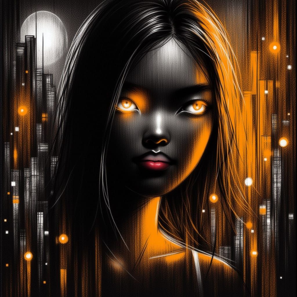 Futuristic Alien Girl Portrait in Surreal Cubism Style