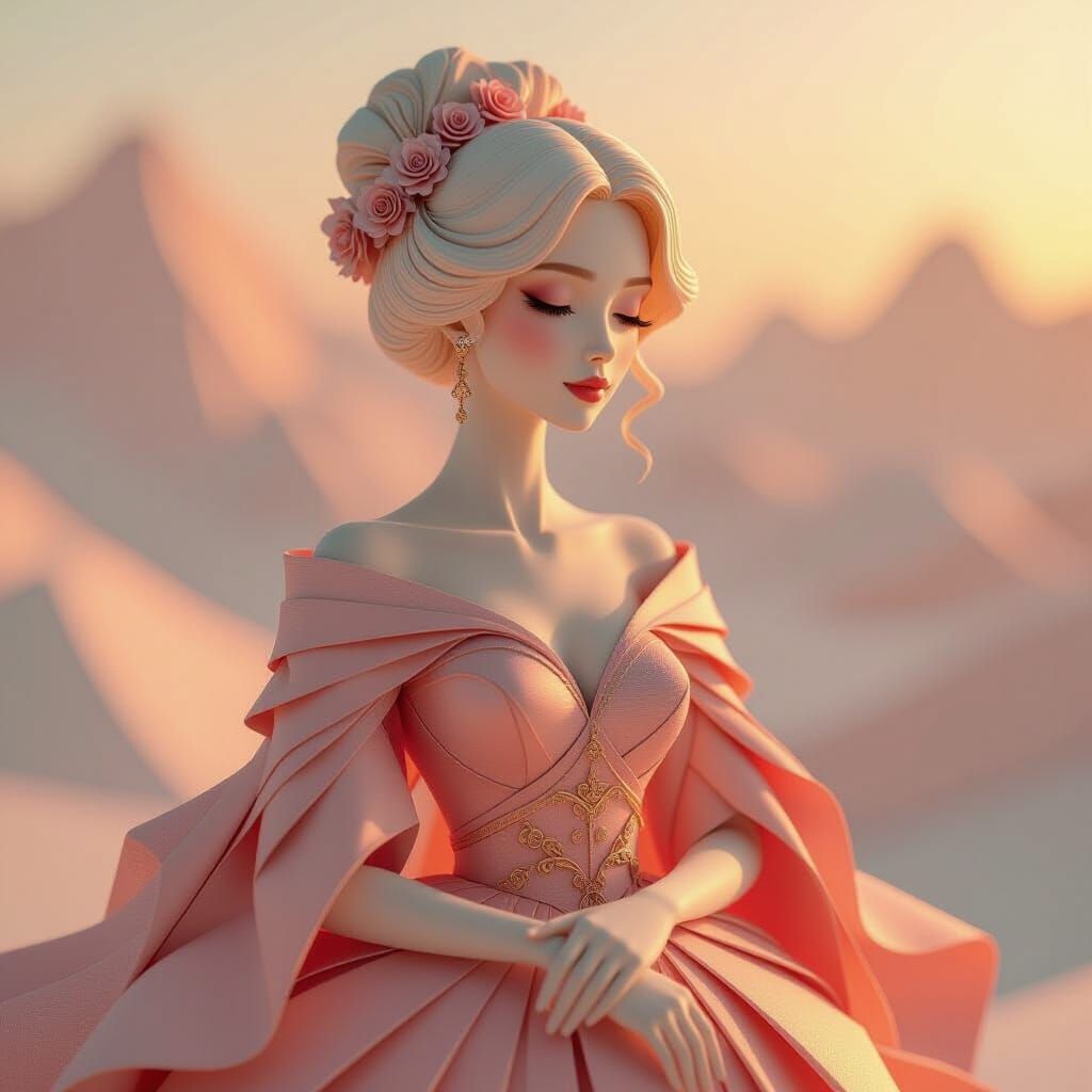 Serene Origami Woman in Sunset Lighting