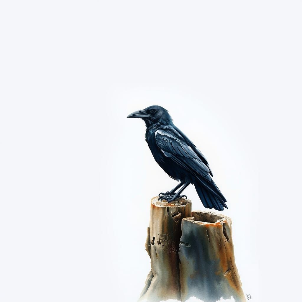 Bird on Stump in Watercolor Fantasy Art
