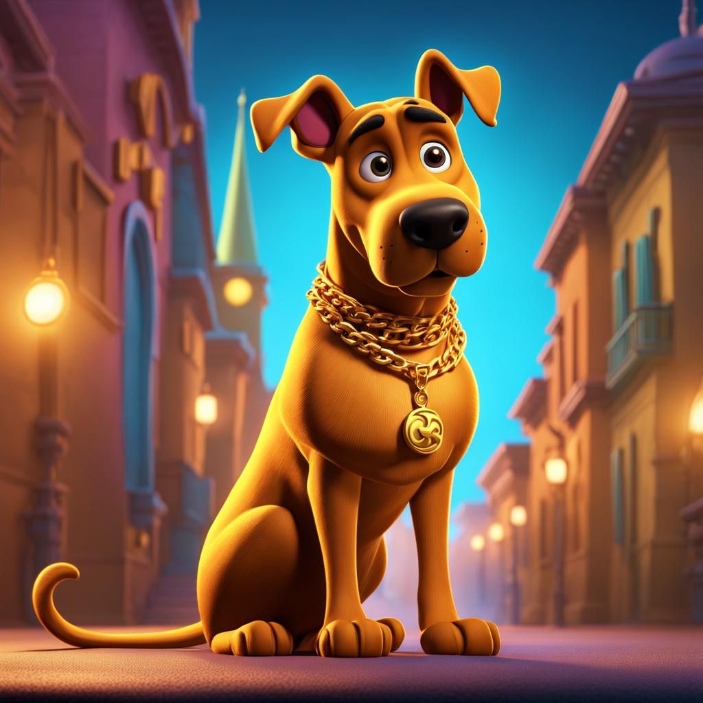 Scooby Doo in Gold Chains: 3D Digital Art