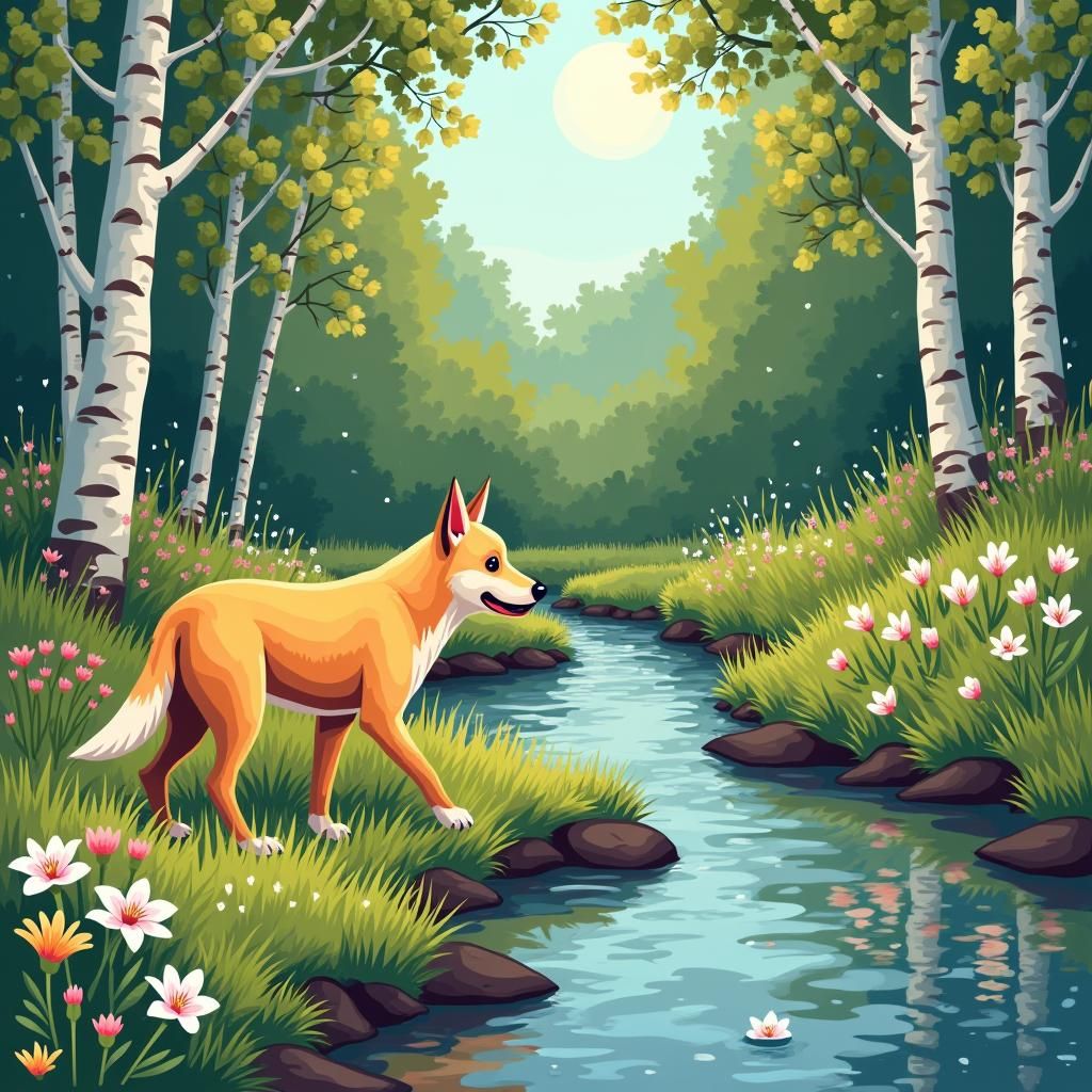 Carolina Dog in Summer Clearing: Pop Art Screen Print