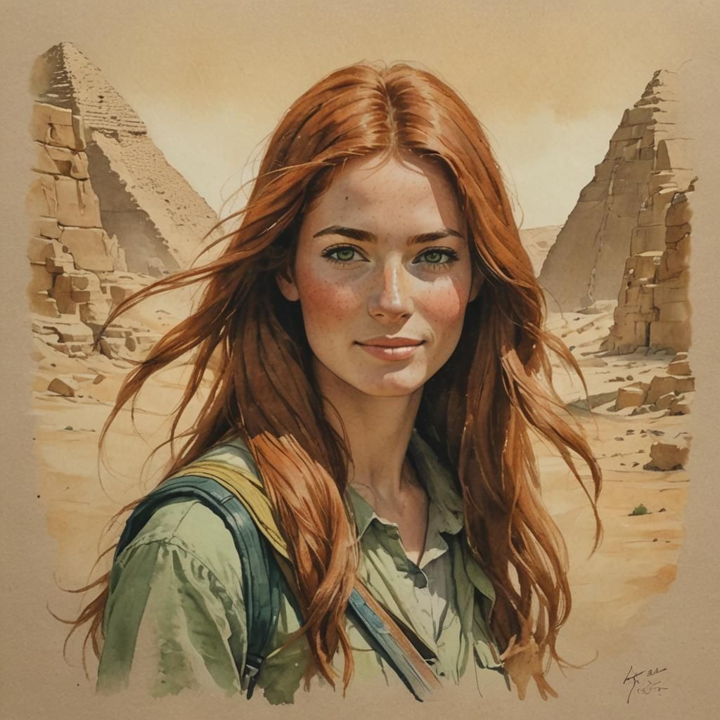 Archaeologist in Egypt: Pencil Sketch with Watercolor