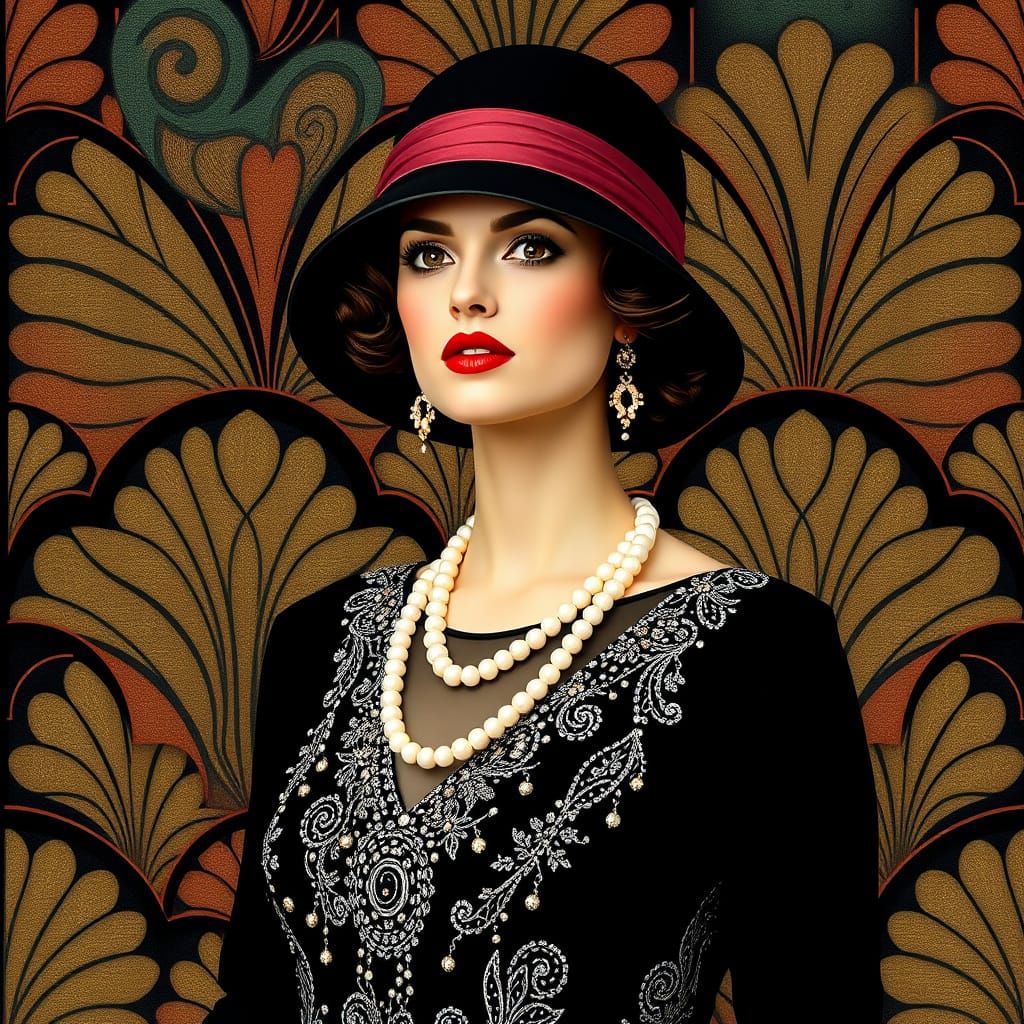 Elegant Woman in 1920s Attire: Art Deco Style