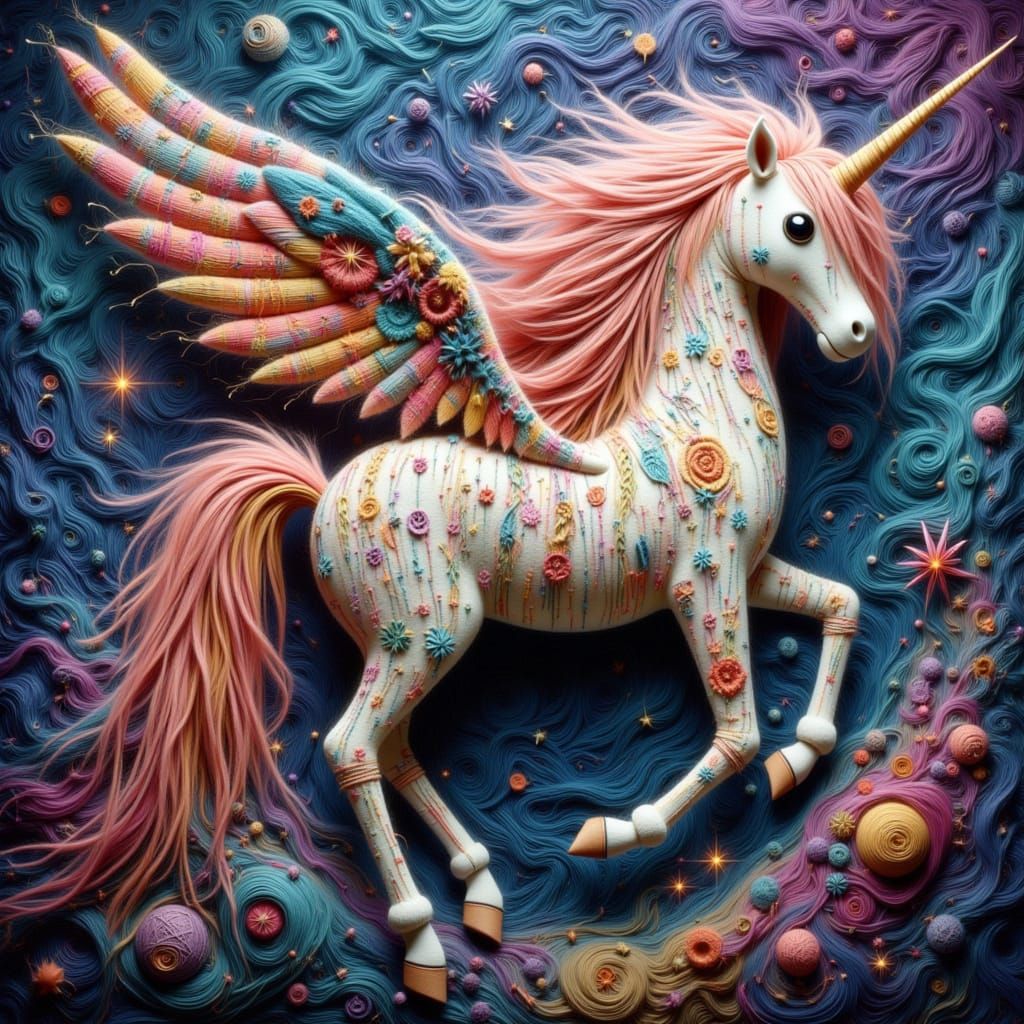 Celestial Stitched Unicorn in Art Nouveau Cosmic Style