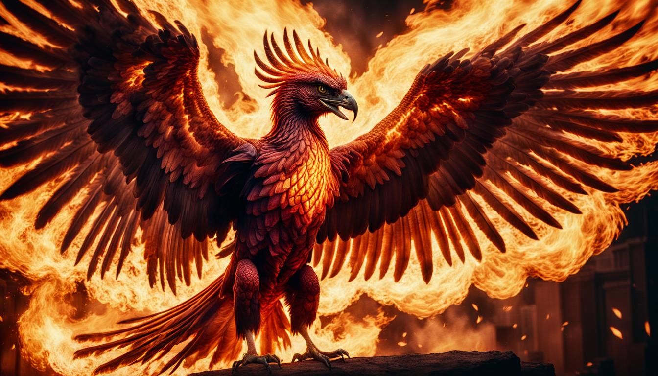 Fiery Phoenix with Spreading Wings
