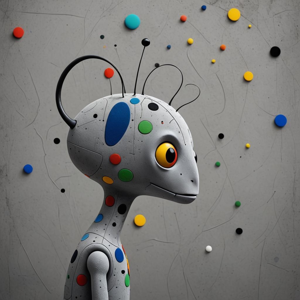 Cute Grey Alien Clipart in Joan Miro Style