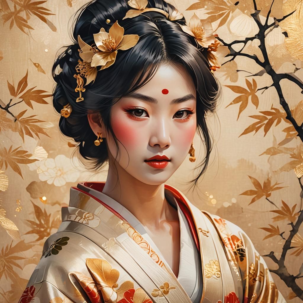 Paper Kimono: Shunga-Inspired Digital Art Portrait