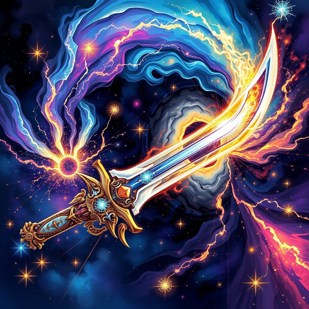 Ethereal Cosmic Sword in Vibrant Astral Hues