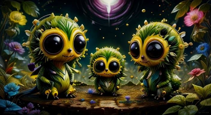 Surreal Floral Creatures Emerge in a Vibrant Neon Forest