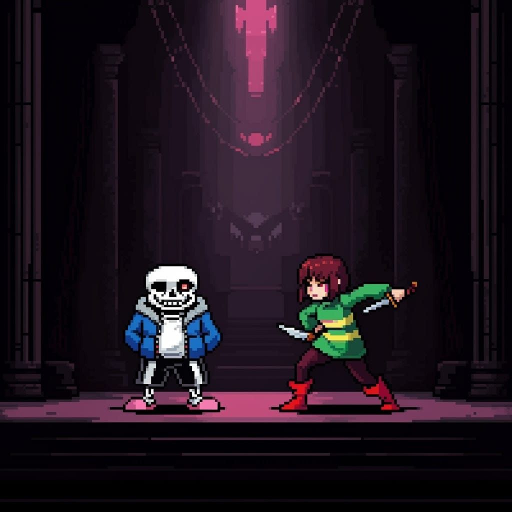 Undertale's Sans Battles Chara in Pixel Art
