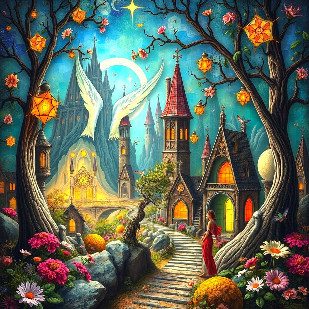 Fractal Fairy Tale Land in Art Nouveau Style