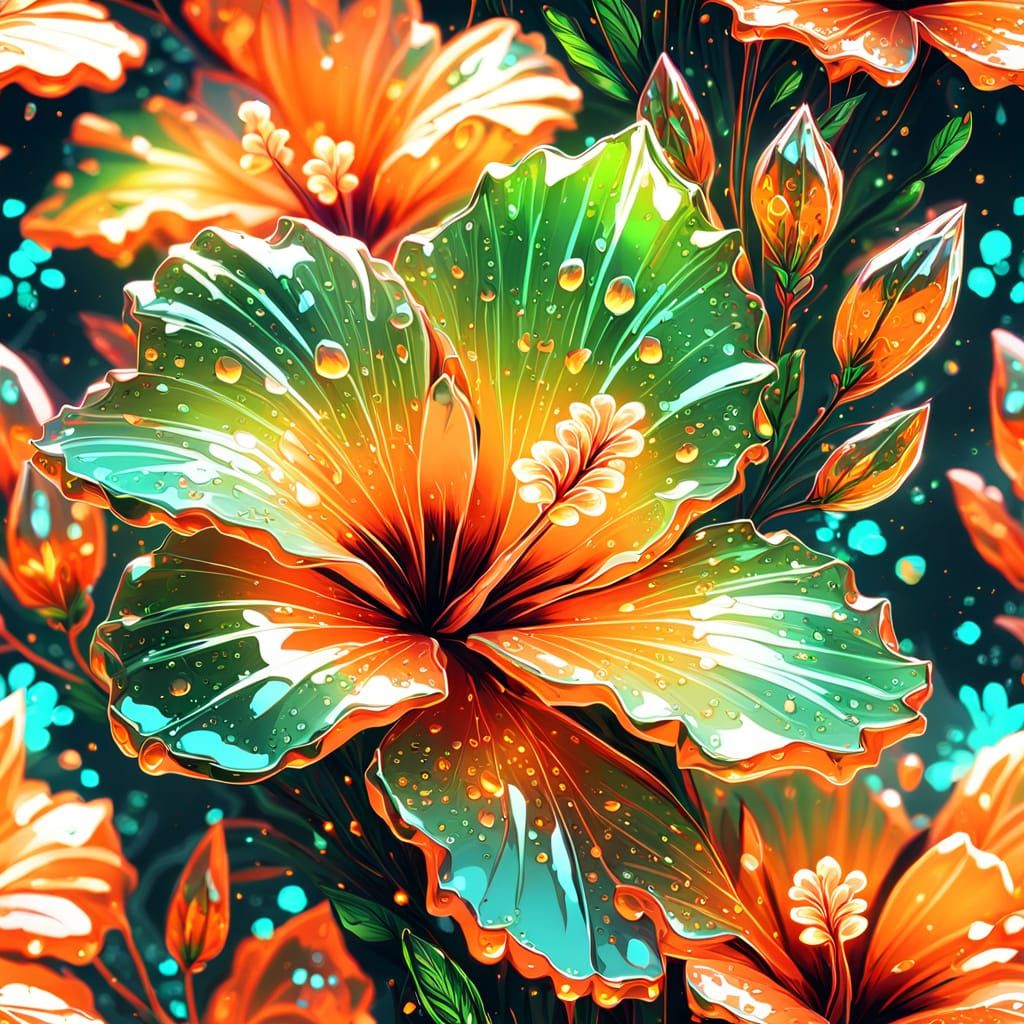 Neon Crystal Hibiscus Flower in Sci-Fi Style