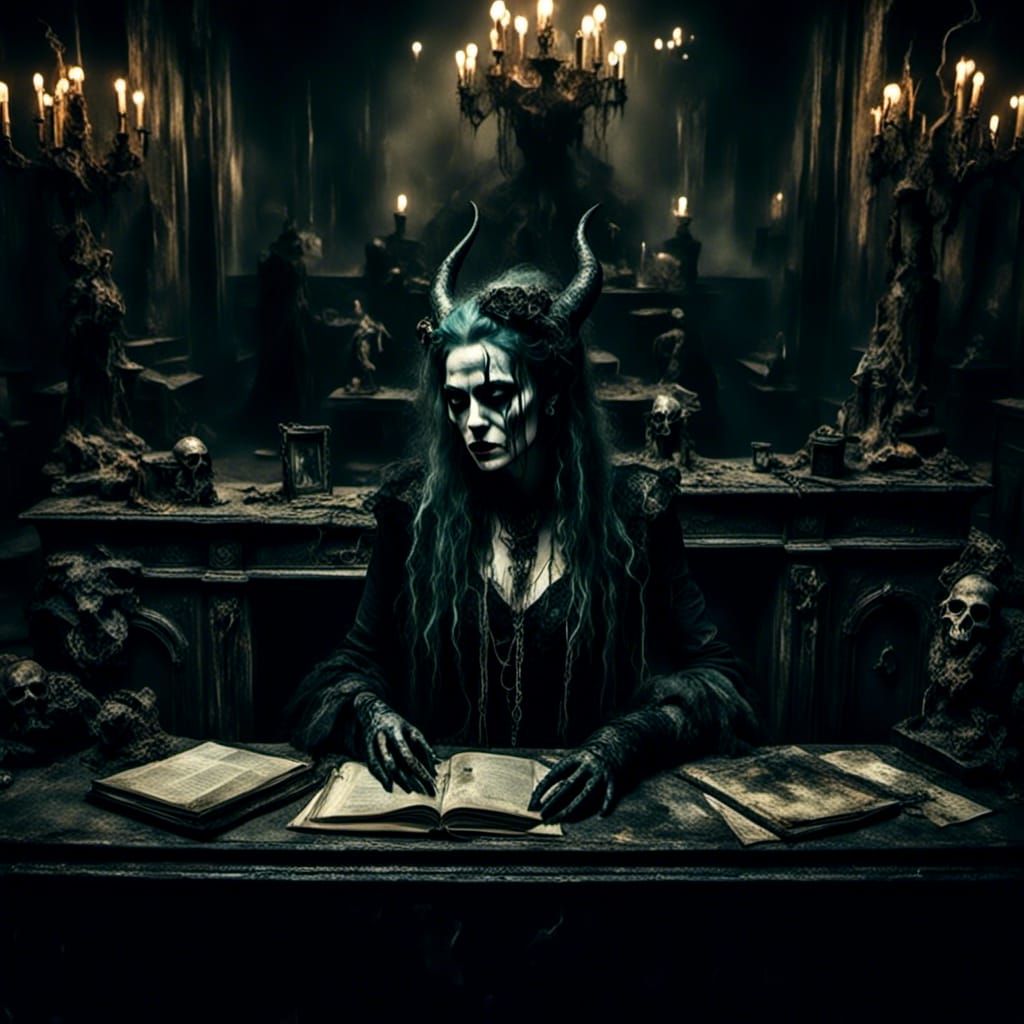 Devilish Woman at Hell's Reception Desk