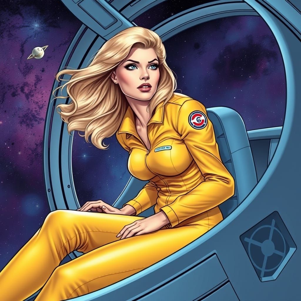 Blond Pilot in Spaceship: Comic Book Art