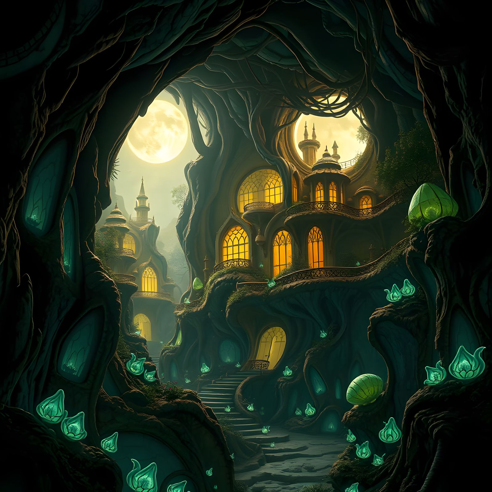 Nouveau Elven Underground Cityscape