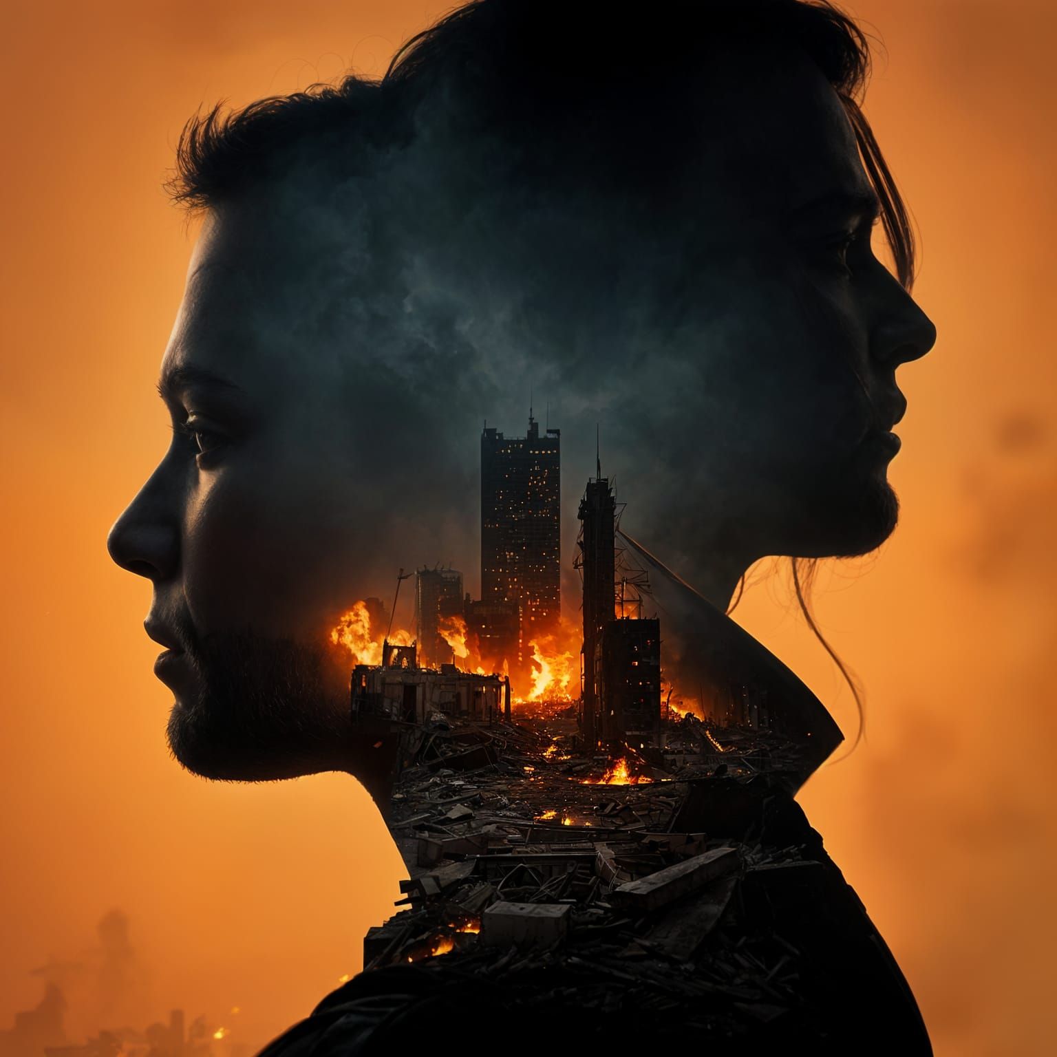 Post-Apocalyptic Double Exposure: Cinematic Silhouette