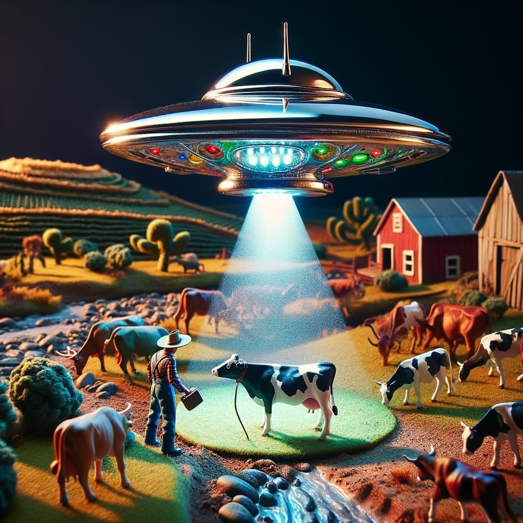 Dystopian Diorama: UFO Abduction of Farm Cow