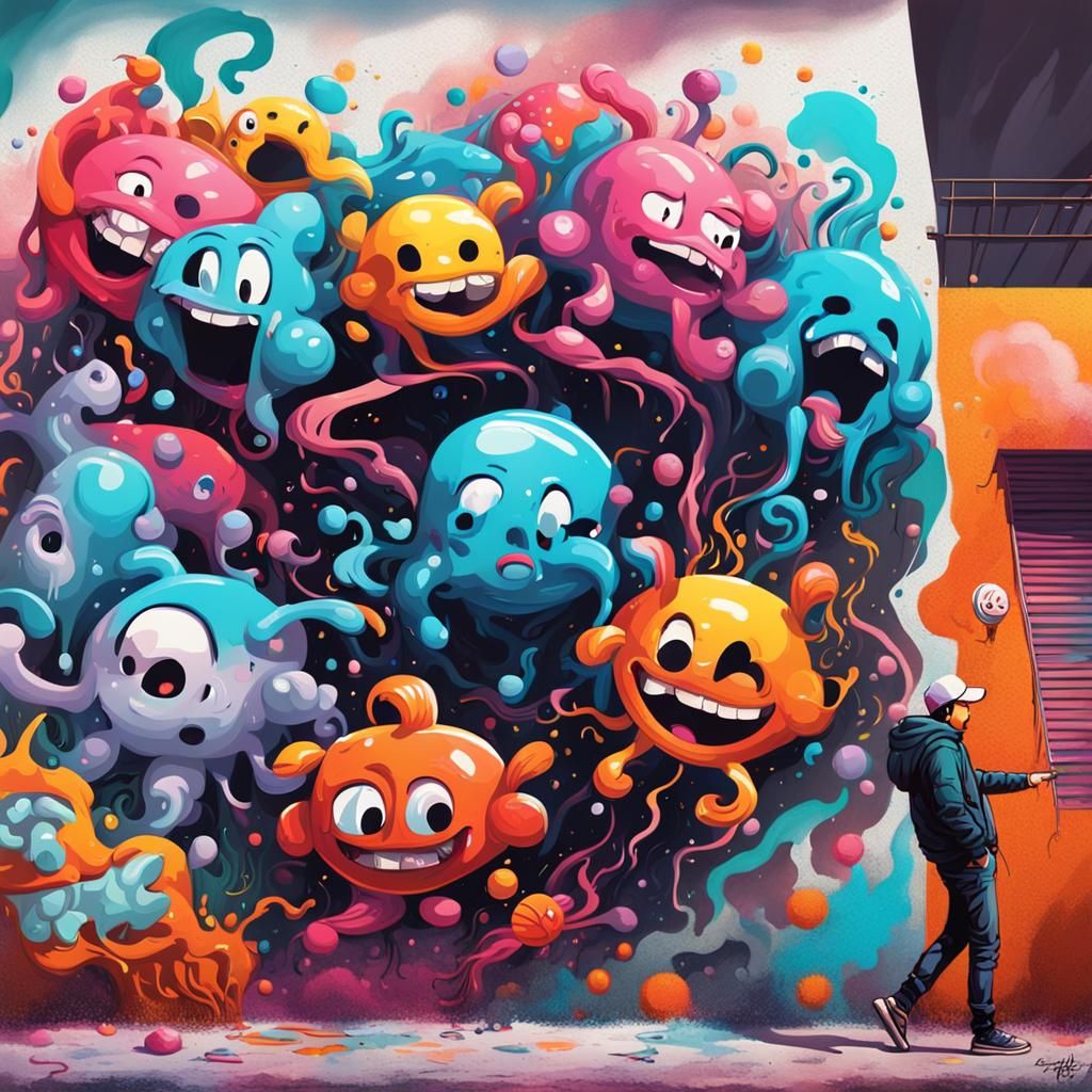 Characters Interacting with an Upside-Down World as Graffiti