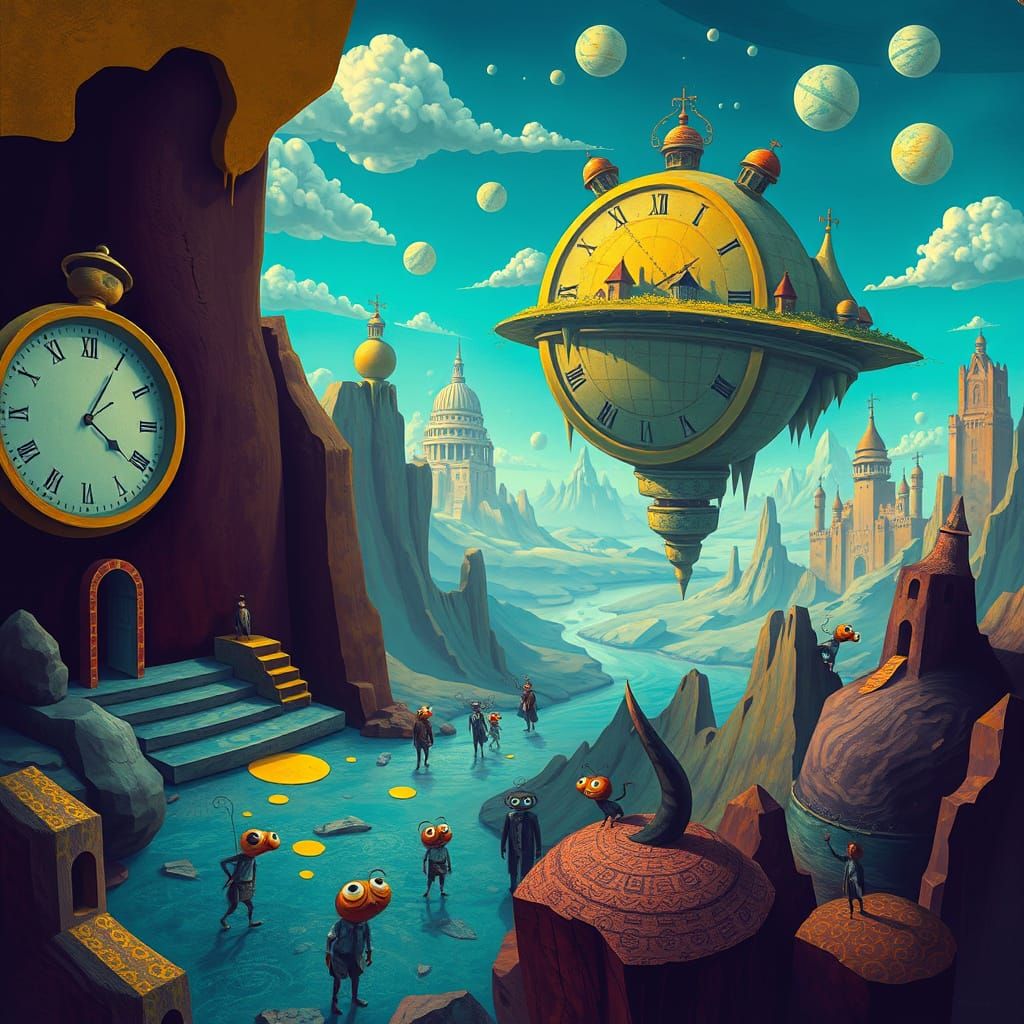 Surreal Dreamscape with Melting Clocks and Whimsical Creatur...