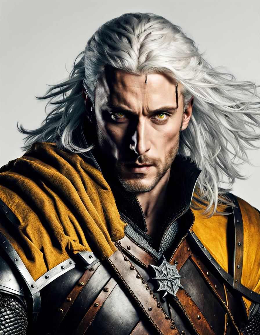 Heroic Witcher with Silver Sword in Medieval Armor