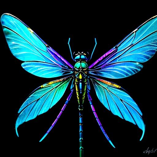 Hyperrealistic Dragonfly with Colorful Background