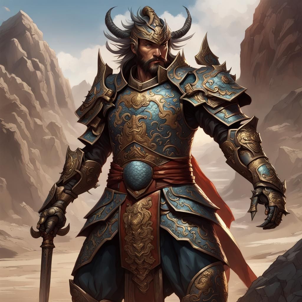 Earth Genasi in Dragon Armor: Dark Fantasy Art