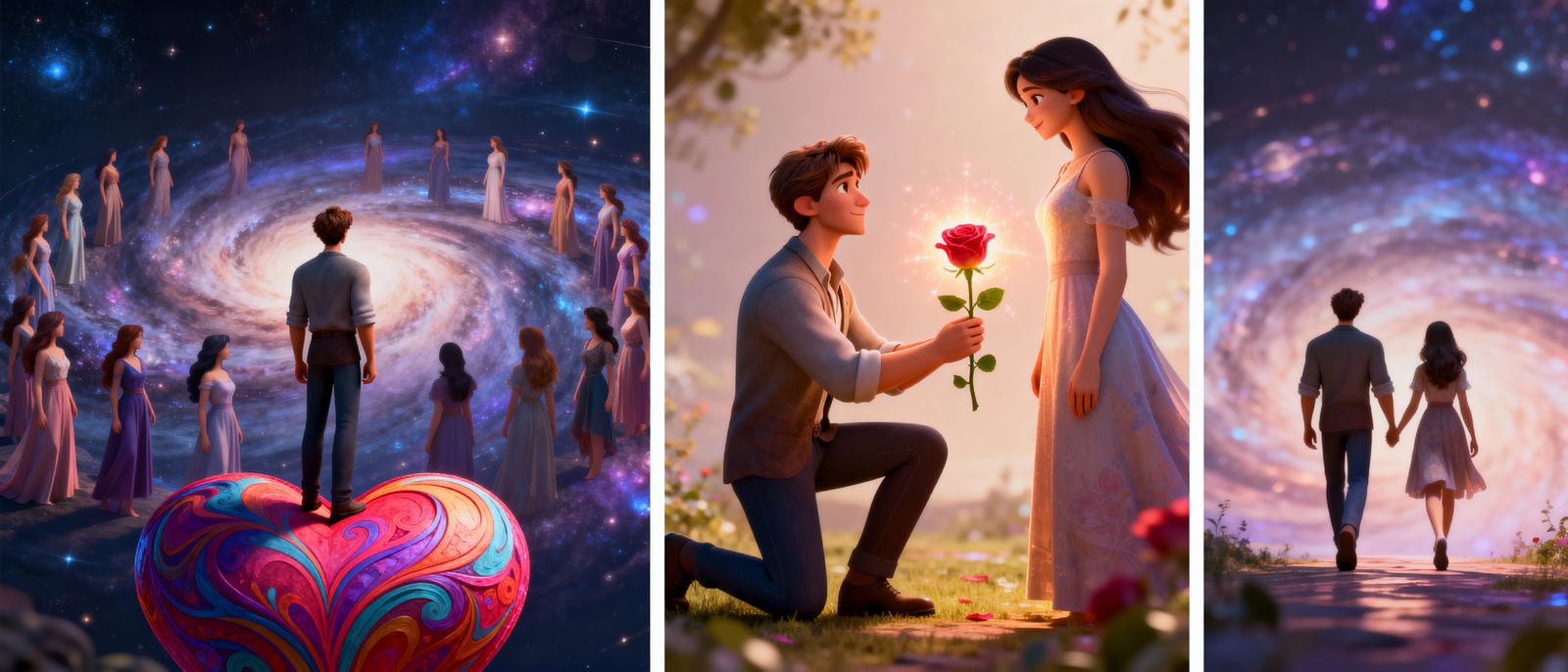 3D Illustrated Story of Love in a Cosmic Galaxy