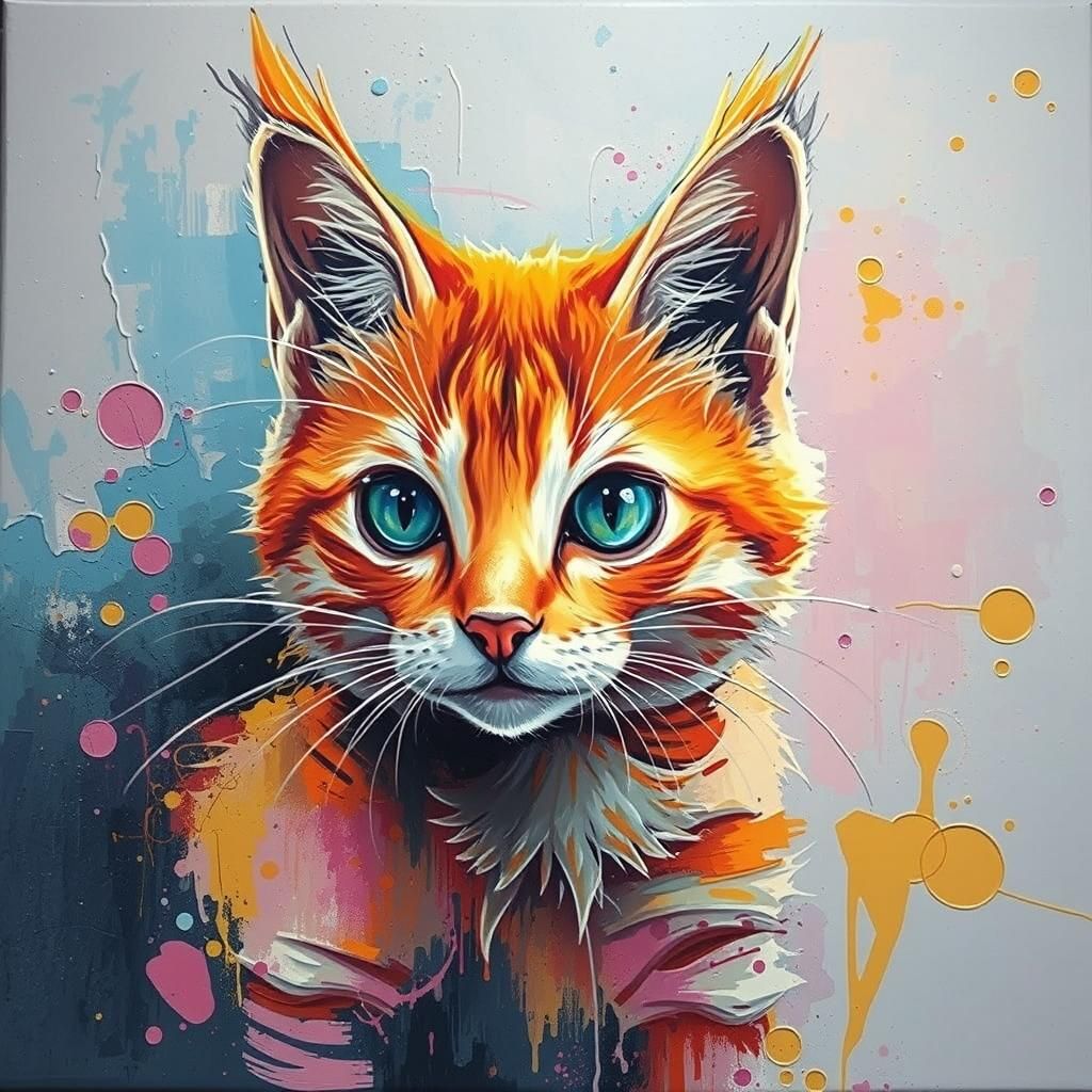 Cute Cat in Abstract Oil Painting Style