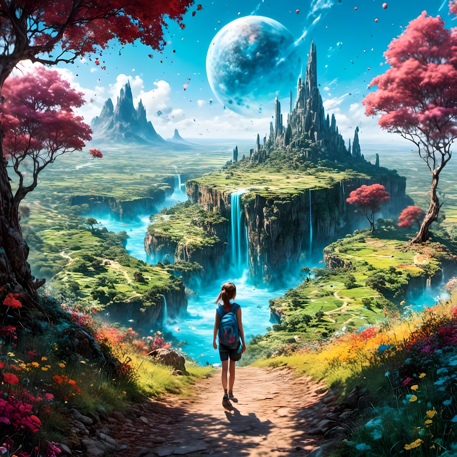 Phosphorescent Woman Overlaying a Hyper-Detailed Landscape