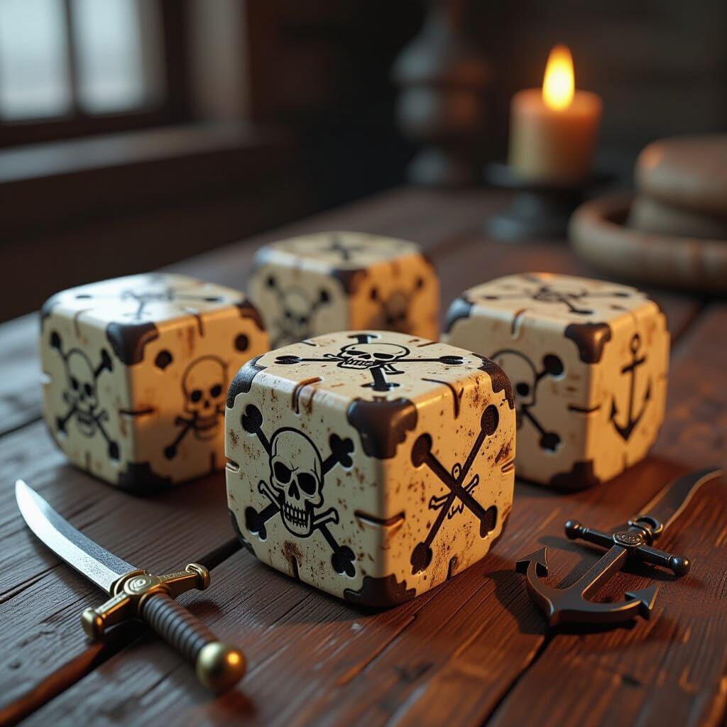 Pirate Dice with Skull and Crossbones in 3D Style