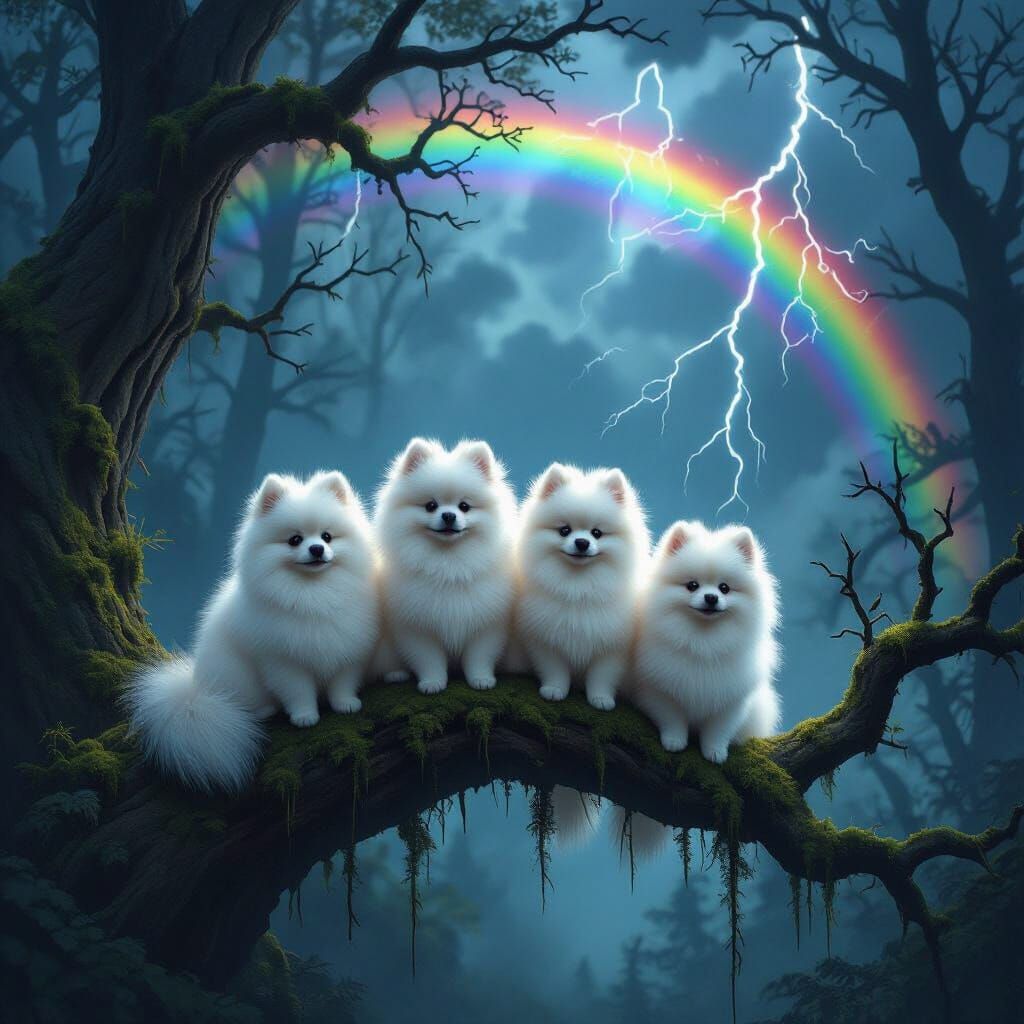 Four Pomeranians in a Haunted Forest During a Thunderstorm w...