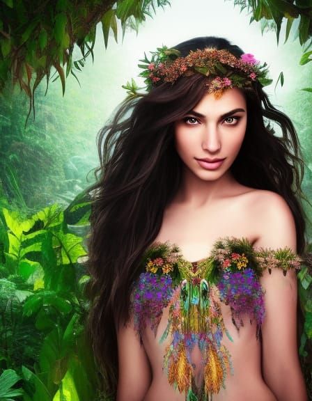 Goddess Portrait in Aztec Jungle, Hyperdetailed Art