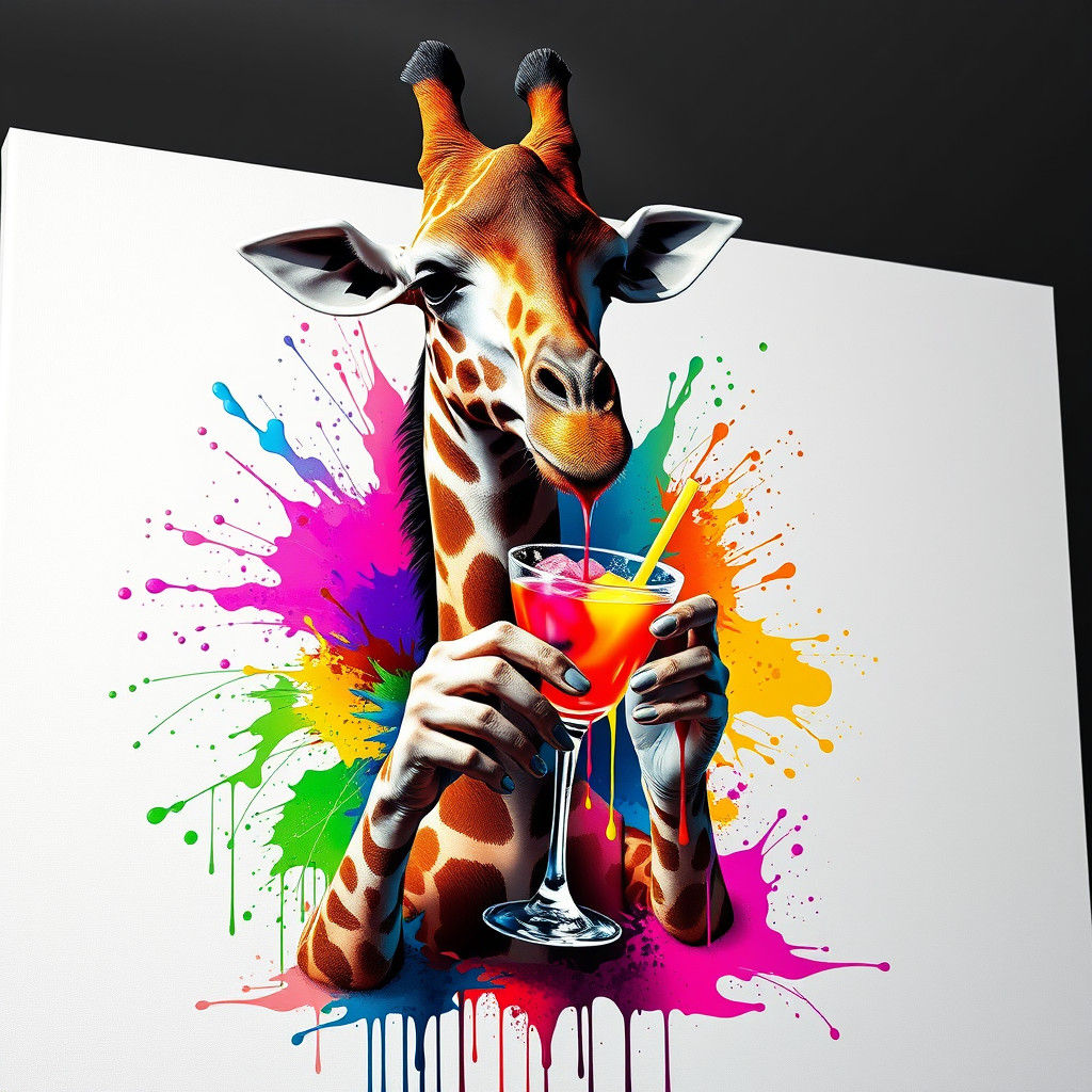 Anthropomorphic Giraffe 3D Splash Art with Cocktail