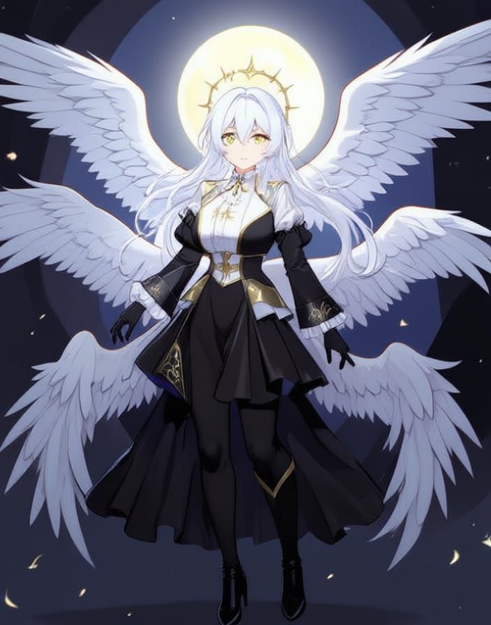 Elegant Angel Gabriel with Moonlit Glow and Gothic Attire