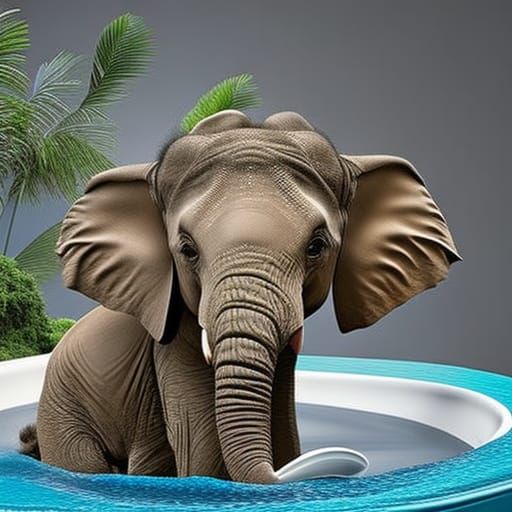 Cute Baby Elephant in Bubble Bath, Digital Art