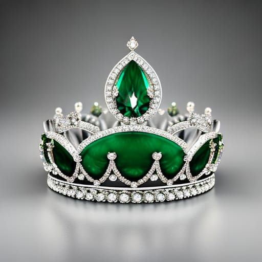 Majestic Silver Crown with Emeralds on Pillow