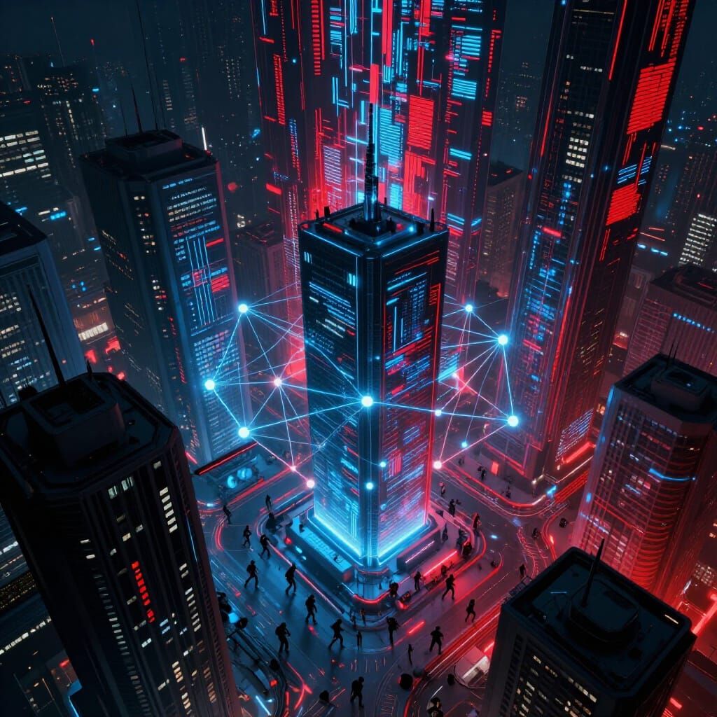 Futuristic City Under Cyber Siege, Human Resilience Shines