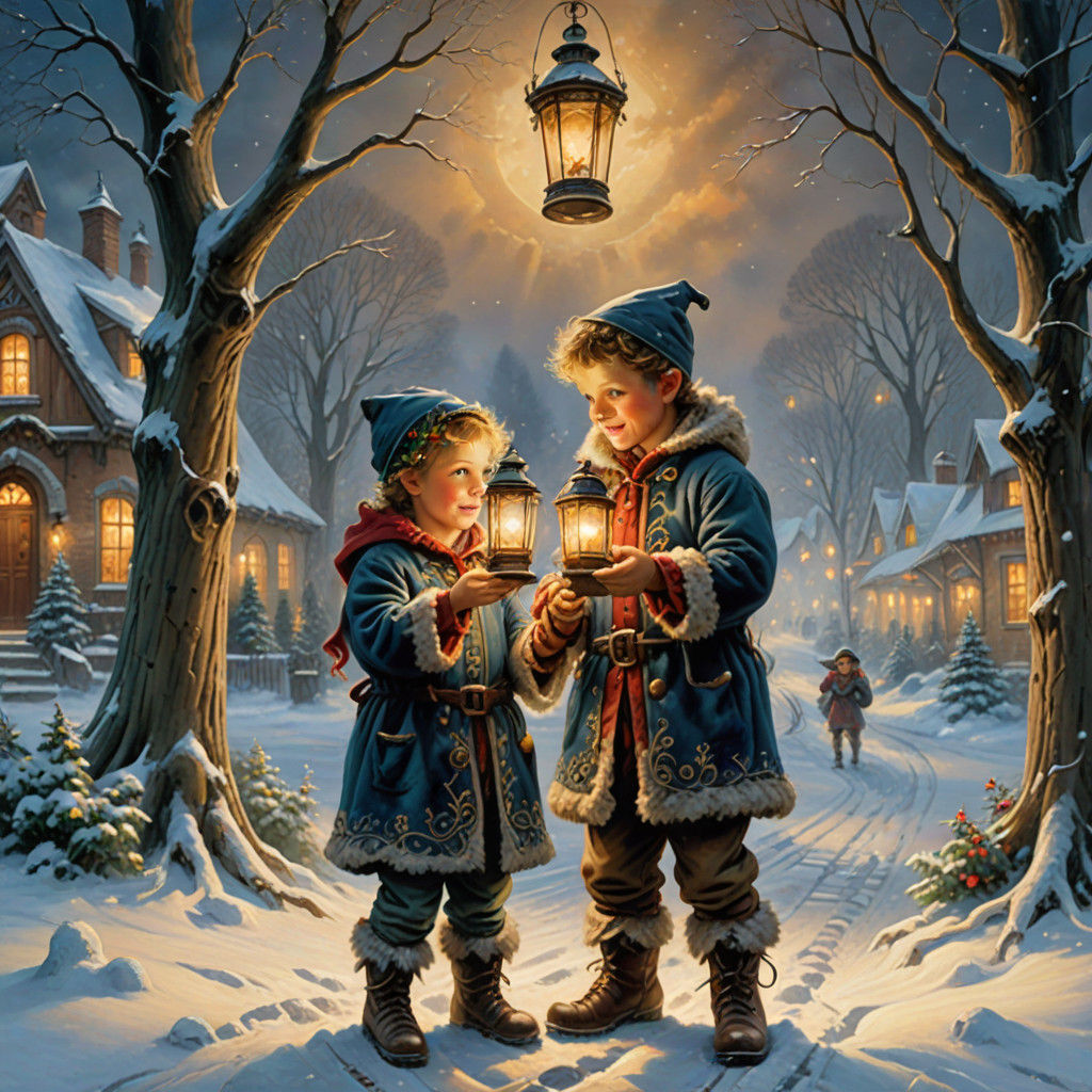 Winter Wonderland Oil Painting in Festive Garb