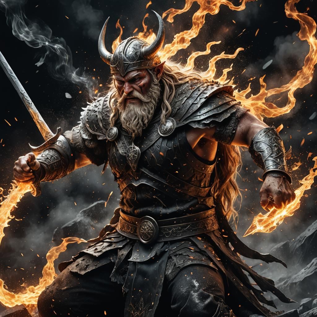 Viking Fire God Disintegrating: Hyperrealistic Digital Art