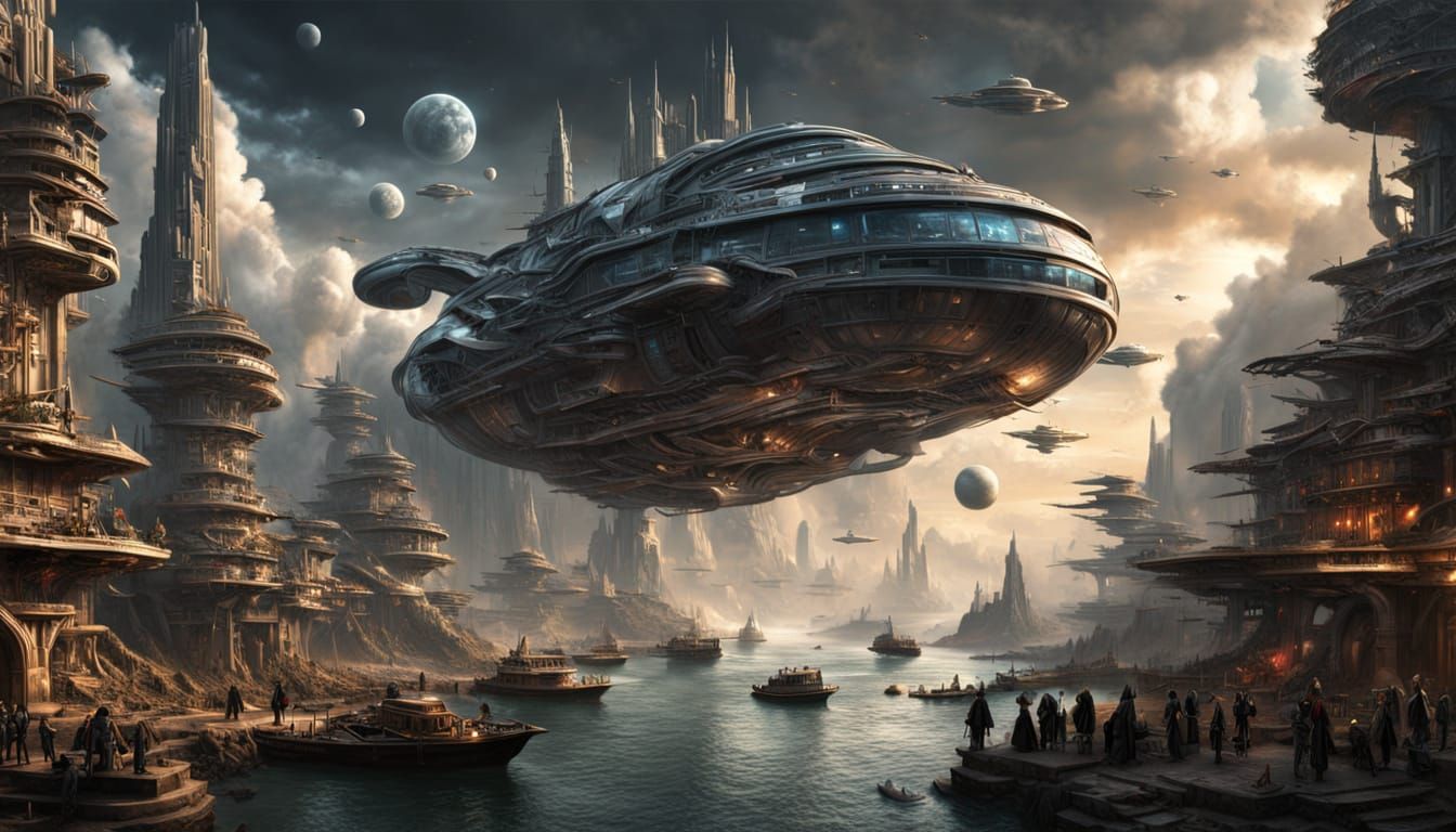 Epic Sci-Fi Art Gallery In Hyper Realistic Digital Painting