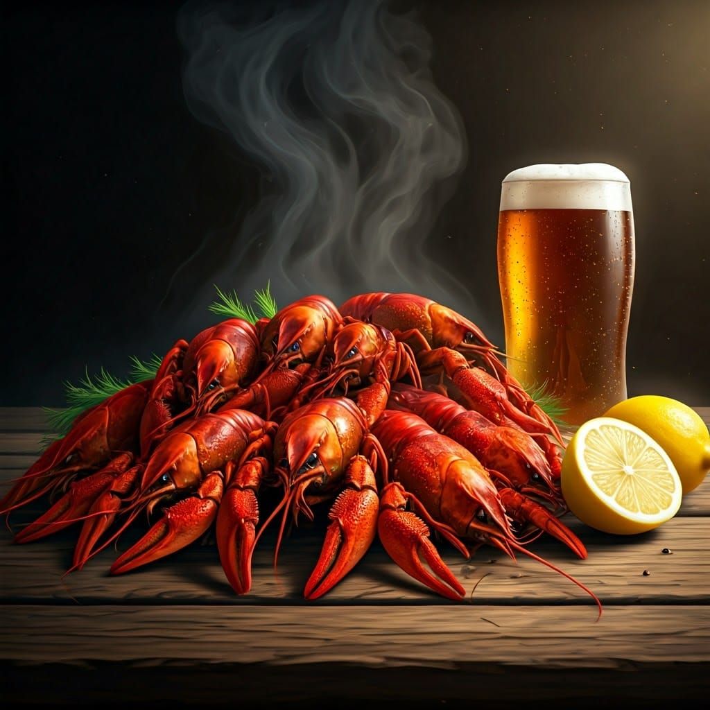 Steaming Crawfish Feast in Matte Painting Style