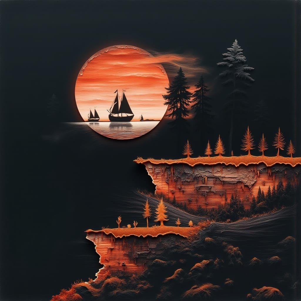 Viking and Iroquois Silhouettes in Smoky Copper Paintings