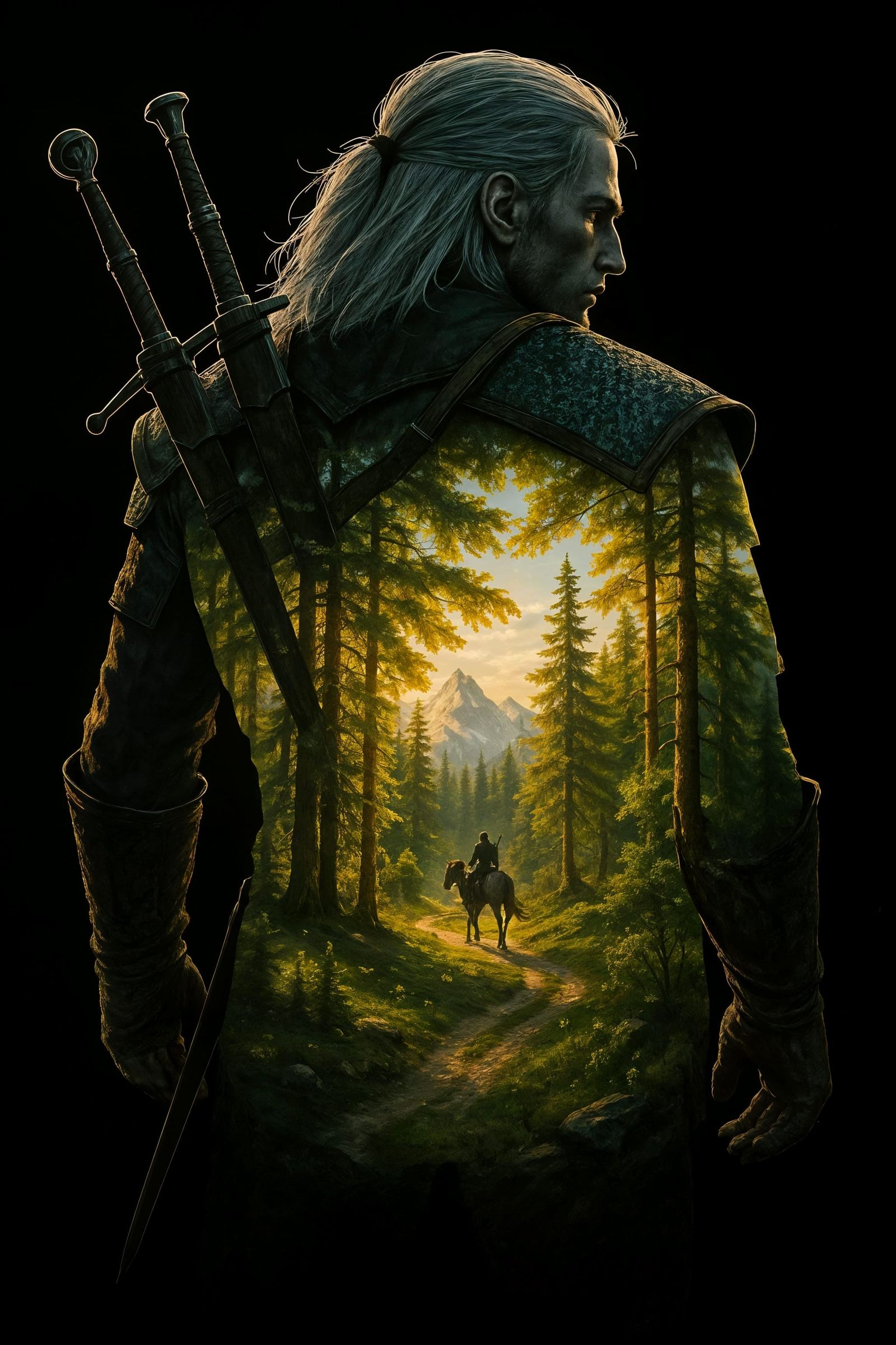 Fantasy Hero Merged with Spring Forest Landscape