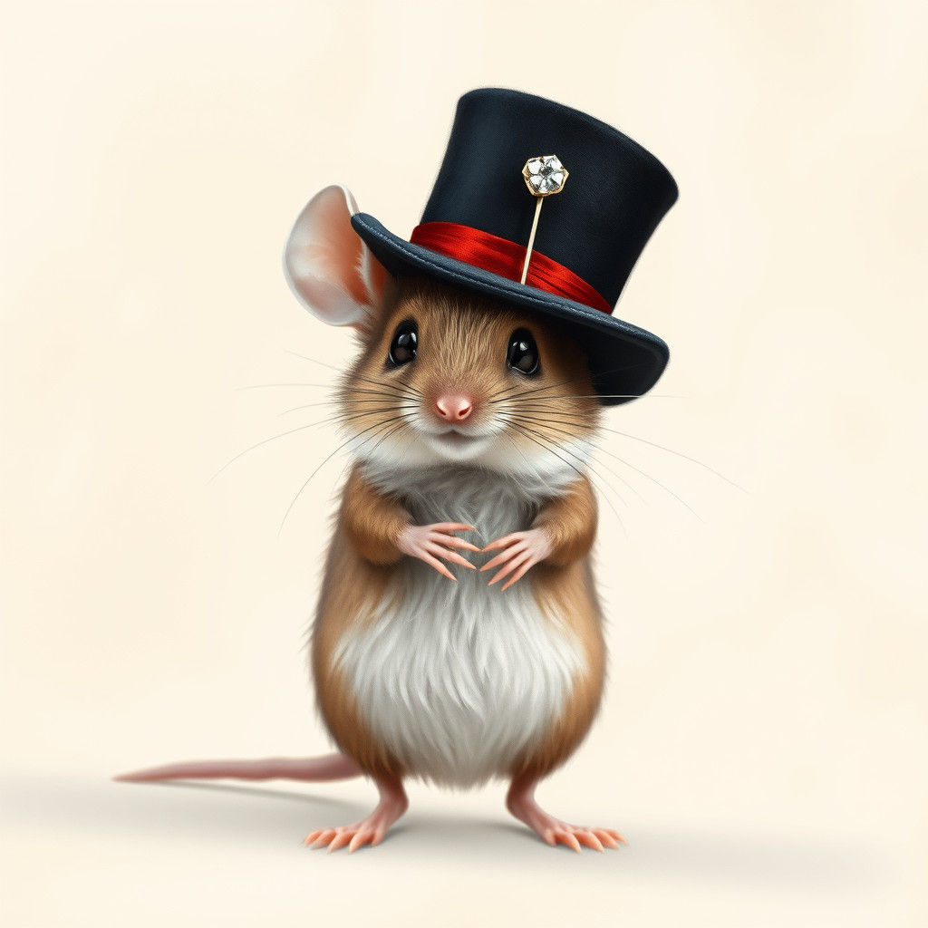 Mouse in Top Hat, Watercolor Illustration