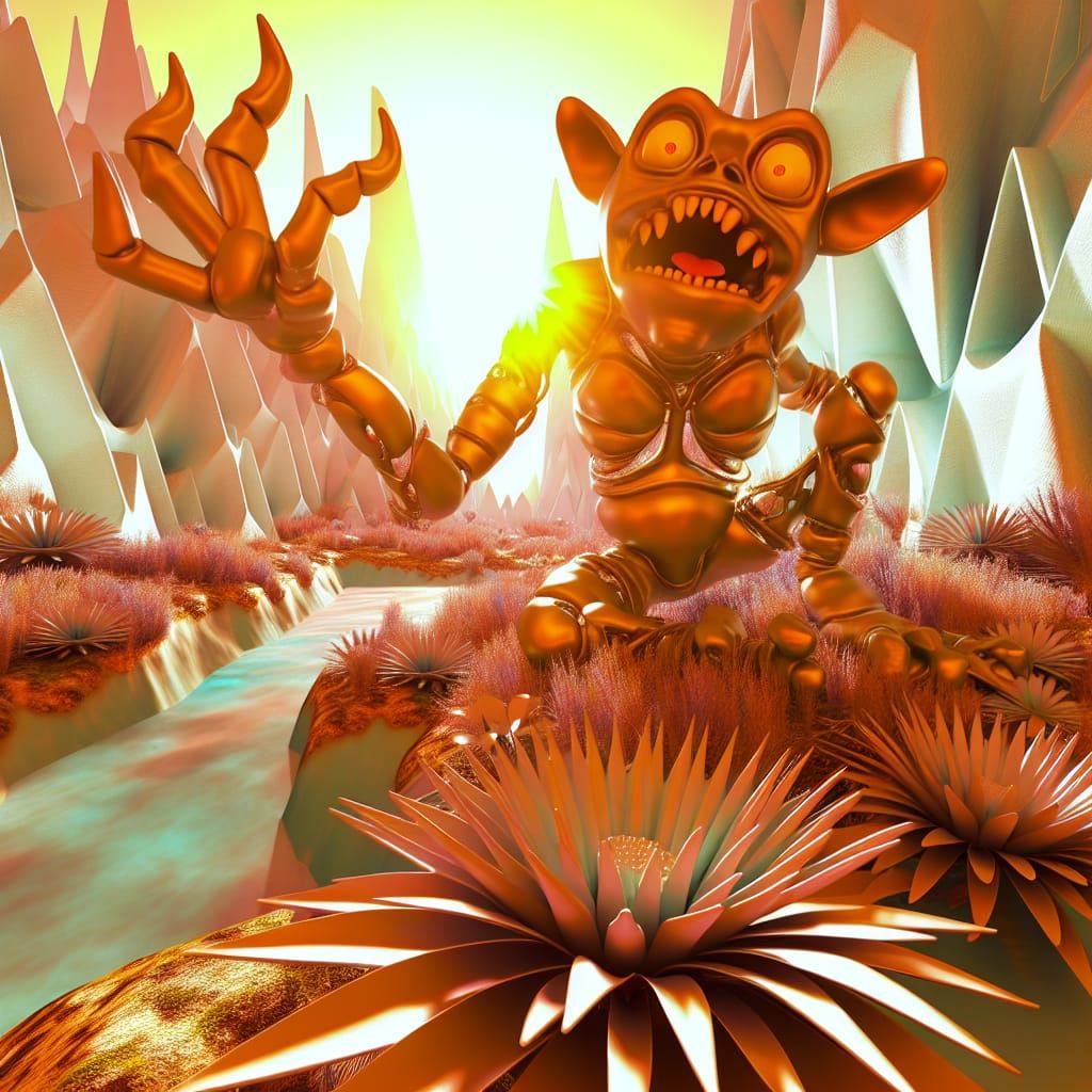 Grotesque Anthropomorphic Figure in a Golden Landscape