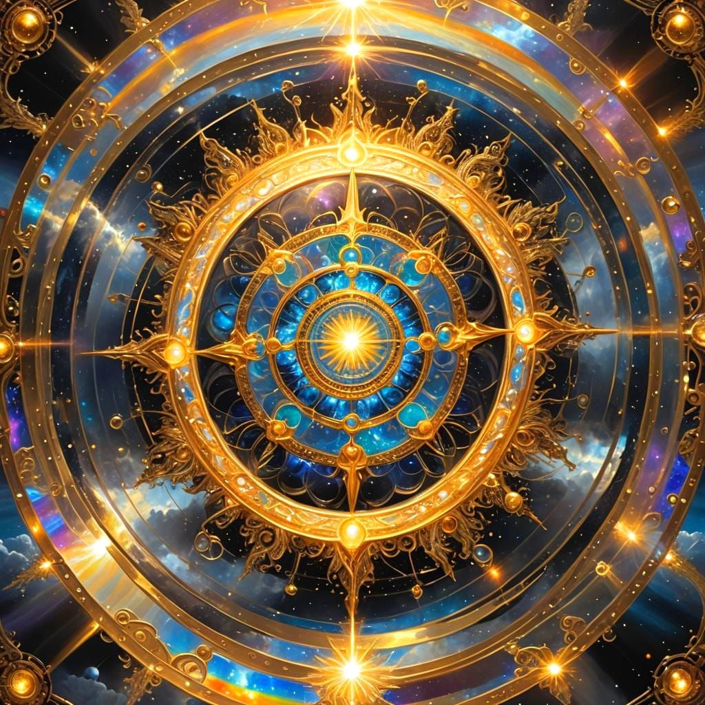 Divine Sky Tesseract with Glowing Energy Lasers