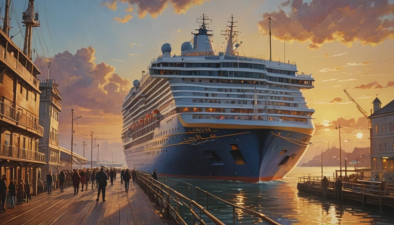 Sunset Cruise Ship: A Triadic Color Oil Painting