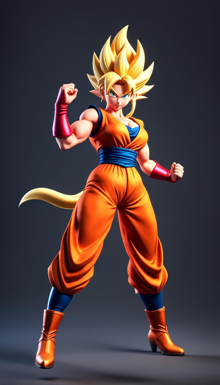 Female Goku Super Saiyan: 3D Digital Art